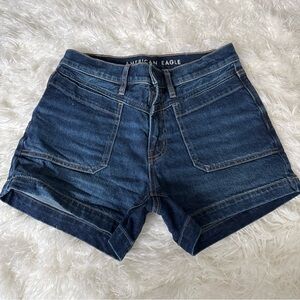 American Eagle Outfitters Dark Blue High-Rise Denim Shorts